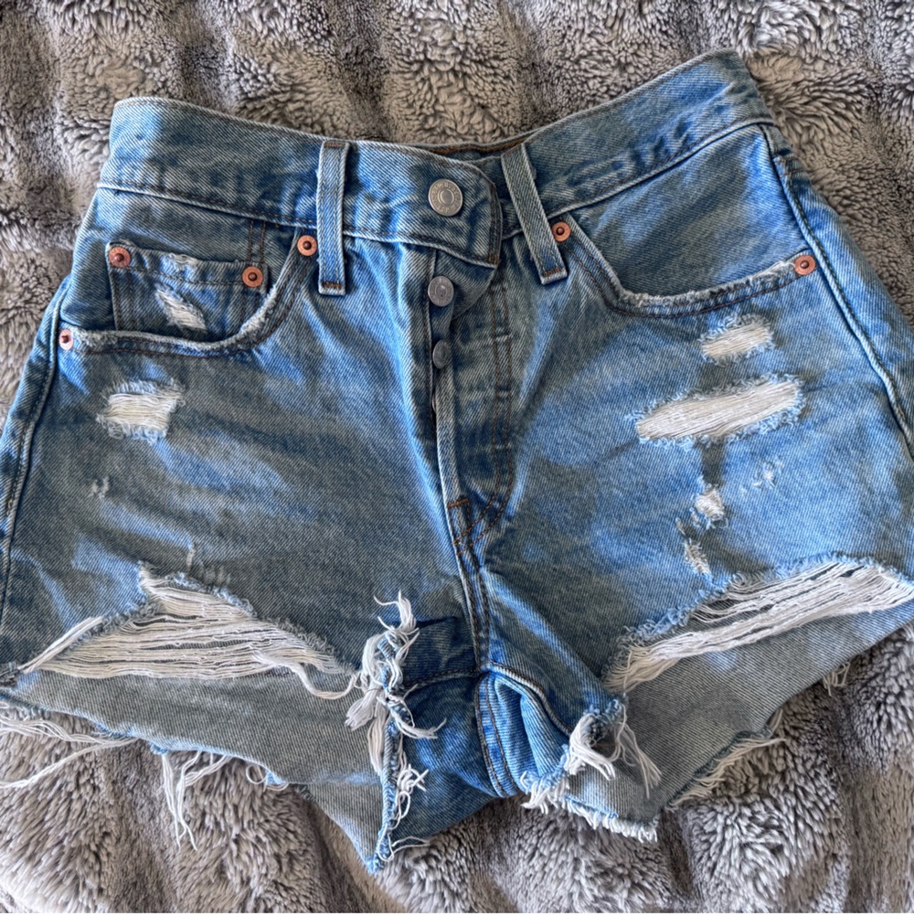 Levi's Blue Distressed Jean Shorts